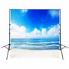 Cielo blu Acqua di mare Nuvola bianca Spiaggia Fondali fotografici panoramici Vinile Bambini Bambini Vacanze estive Fotografia Sfondo di matrimonio 10x10 piedi