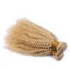 Blonde Afro-Kinky-Haarbündel Nr. 613 Platinblond, tief verworrenes lockiges mongolisches reines Menschenhaar, hochwertige Haartressen, 3 Stück
