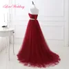 2018 New Cheap Dark Red Long Prom Party Dresses Strapless Sweetheart Neckline Robe de soiree Tulle Beaded Sash Evening Weeding Gow6254558