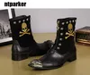 Luksusowe Męskie Leather Skórzane buty Designer Metal Toe Charm Skull Deseing Mid-Calf Mody Buty Motocykl Buty Mężczyzna!