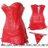 Gran tamaño grande Sexy negro / rojo corsé de las mujeres Gothic Faux Leather Bustier ropa interior de las señoras Shapewear con cordones Overbust corsé vestido