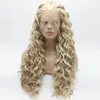 Iwona Hair Curly Long White Blonde Auburn Mix Wig 18#1001/613/30 Half Hand Tied Heat Resistant Synthetic Lace Front Wig