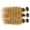 Tiefe Welle Honig Blonde Menschenhaar Bundles 3 Teile / los Zwei Ton 1b 27 Honig Blonde Ombre Tief Lockige Brasilianische Reine Haarsträhnen