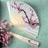 Free Shipping 50pcs Unique Chinese Folding Hand Fan Cherry Blossom Bamboo Silk Fan Wedding Favors Costume Decor