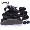 Kant Frontale Sluiting Met 3 Bundels Braziliaanse Maagd Haar Peruaanse Indiase Maleisische Body Wave Remy Human Hair Weeft Sluiting 13x4 oor tot oor