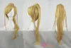 100% helt ny högkvalitativ modebild Full Lace Wigshot! Final Fantasy Rikku Cosplay Wig Blond Lång Coser Tail Party Costume Hair