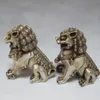 まれなChinois Argent Gardien Lion Foo Fu Dog Statueペア12 cmオート