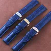 Whole16mm 18mm 20mm22mm DarkSeBlue New WatchbandsGenuine Leather Watches Strap Silver Butterfly Implantion Clop para MEN1725215