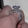 Vecalonの女性の大きなジュエリーリングプリンセスカット10ctダイヤモンドストーン300ピースCZ 925スターリングシルバーの婚約結婚指輪ギフト