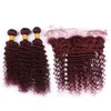 #99J Wine Red Lace Frontal Closure With Bundles 9A Malaysian Deep Wave Curly Human Hair Wefts With 13x4 Ear to Ear Full Frontal