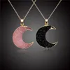 Pink Black Moon Resin Stone Pendant Necklace Women Druzy Drusy Gold Color Chain For Female Link