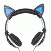 Cute Cat Ear Headphones with LED light Foldable Flashing Glowing Gaming Elf Headset Music MP3 Earphone For PC Laptop Computer Mobile Phone