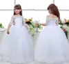 2019 Princess Girl Beauty Dresses Puffy First Communion Dress Appliques Lace Toddler Ball Vestido largo Flower Girl Dresses con mangas