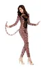 Seksowne Damskie Leopard Drukuj Mesh Kombinezon Przezroczyste Pajki Wetlook Body Ogon Catsuit Zwierząt Cosplay Costume Egzotyczna Bielizna