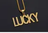 Plaqué or breloque lettre pendentif chanceux collier CZ cristal mode Hip Hop bijoux longue chaîne bonne chance pour hommes femmes cadeau