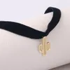 New Desert Cactus Pendant Black Velvet Rope Charms Choker Collar Necklace Female Collier Bijoux Girls Gift EFN019V