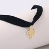 New Desert Cactus Pendant Black Velvet Rope Rope Charms Netclar Netclace Collier Bijoux Girls Gift EFN019V