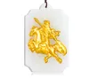 Goud ingelegd jade wit (talisman) rechthoekige WU mammon Duke Guan ketting hanger (paragraaf 2)