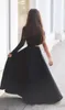 Two Pieces Black One Shoulder Girls Pageant Dresses Illusion Long Sleeve Crystals Beaded Lace Top Floor Lengt Flower Girl Dress for Weddings
