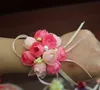 Bridesmaids Bride Elasticity Lace wrist flowers Sister Hand Flower Boutonniere Party Wedding Decoration Flower Dancing props 6colors gift