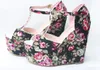 Extra Big Small Size 30 to 43 Sexy Flower Floral T-Strappy Sandals Platform High Wedge Heels Sandal Multi Colors