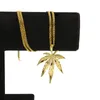 Gold Plated Maple l Leaf Pendant Necklace Men Women Hip Hop Charm Herb 60cm Cuban Chains Necklaces Mens Fashion Hiphop Jewelry Bir3534996