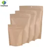 100pcs 10x15cm / 12x20cm Mylar Foil Brown Kraft Paper Food Tea Sacchetto di immagazzinaggio Zip Lock Stand Up Pacchetto Borse con fori per appendere