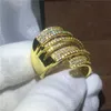 Luksusowy Big Ring Yellow Gold Wypełniony Zaręczyny Zespół Ślubny Pierścionki Dla Kobiet T Kształt 5A Cyrkon Crystal 925 Srebrny Bijoux Prezent