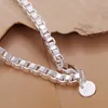 Mode herrsmycken set 925 Sterling Silver Plated 4mm Box Chain Necklace Armband Top Quality Free Frakt