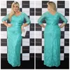 Turquoise Dentelle Plus La Taille De La Mère De Robes De Mariée Avec Manches De Gaine Longue Occasion Spéciale Robes De Fête Pour Les Femmes Grasses Maxi