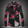 Partihandel - God kvalitet blommig tryckt skjorta Män 2016 Ny mode plus storlek Slim Fit Långärmad Rose Pattern Mens Shirts Camisa Masculina