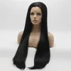 Iwona Hair Straight Extra Long Dark Brown Wig 22#2 Half Hand Tied Heat Resistant Synthetic Lace Front Wigs