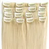 Clip In Human Hair Extensions Blond Black Brown 15-22 tum 70g / Pack Brasiliansk Indisk Dubbel Väft För Full Head