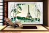 Haute qualité Costom Paris 3D fenêtres et portes rideaux Tour Eiffel TV murale papier peint pour murs 3 d pour salon
