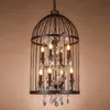 Pendant Lamps Loft Vintage American Rural creative chandelier clothing store restaurant iron pendant light crystal decorate birdcage lamp