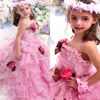 Fancy Flower Girls Dresses Pink Spaghetti Beaded Pageant Gowns Tiered Ruched Custom Made Sweep Train Back Zipper Lovely Birthday Party Dress