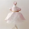 Allık Çiçek Kızlar Için Elbiseler Yay Ile Düğün Balo Balo Cupcake Pageant Elbise Kız Çay Boyu Çocuklar Örgün Önlükler Büyük Yay Geri