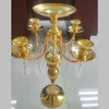 Bougeoirs en cristal doré à 5 bras de 58cm, pièce maîtresse de mariage, support à fleurs, bol, chandelier, candélabre de fête