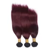 Trames de cheveux brésiliens ombrés bordeaux avec fermeture en dentelle droite 1B/99J racine foncée vin rouge ombre cheveux vierges tisse 3 paquets avec dentelle 4x4