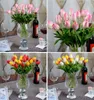 20 adet / grup mini Laleler 34 cm Yapay PU Laleler Çiçek buketi Gerçek Dokunmatik çiçekler Ev Düğün Dekoratif Çiçek gelin buketi Için