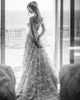 Пляж Глубокий V-образным Вырезом Свадебные Платья Полный Кружева 3D Цветочные Аппликации Свадебное Платье Из Бисера Sexy Back A Line Свадебное Платье
