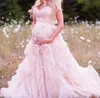 Vestidos de novia de maternidad rosa románticos 2019 Nueva llegada Apliques Sweetherat Empire Vestidos de novia de organza con volantes embarazadas personalizados M2533