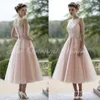 Elegant Pink Bridesmaid Dress A Line Sleeveless High Neck Tea Length Short Maid of Honor Dress Wedding Guest Gown Custom Made Plus Size