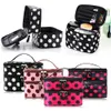 Custodia portatile con cerniera a doppio piano in nylon resistente all'acqua Cosmetic Retro Dot Multi Functional Beauty Makeup Hand Case Bag