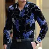 도매 - 절묘한 꽃 무늬 실크 골드 벨벳 중공 하이 엔드 셔츠 2016 SpringAutumn 새로운 패션 캐주얼 품질 남성 셔츠 M-XXXL