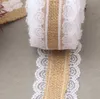 Fournitures de fête Rouleau de ruban de dentelle hessienne en toile de jute naturelle de 2 m et dentelle blanche Décorations de fête de mariage vintage Artisanat décoratif 3273106