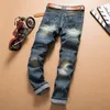 Todo-2016 fashion slim skinny slim fit zíperes jeans masculinos de algodão preto Distressed Denim calças masculinas de algodão de alta qualidade 273S