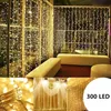 Guirlandes lumineuses à 300 LED, 3M X 3M, pour mariage, noël, fête d'anniversaire, extérieur, maison, blanc chaud, rideau féerique décoratif
