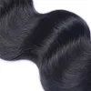 Brasiliansk kroppsvåg Virgin hårväv med 4x4 spetsstängning obearbetad Remy Hume Hair Weaves Double Weft Natural Black Color 4P4782019