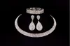 Sälj Bride Classic Rhinestone Crystal Choker Halsbandörhängen och armband Bröllopsmycken Set Wedding Accessories Bridal9176694